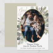 Vreugde! Golden Pine & Eucalyptus Waterverf Foto Feestdagenkaart (Voorkant / Achterkant)