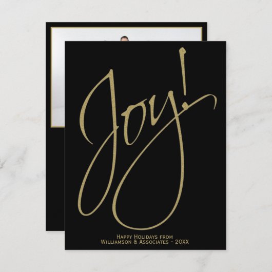 Vreugde! Goud & Zwart Stijlvol Minimaal Klein Bedr Feestdagenkaart (Voorkant / Achterkant)