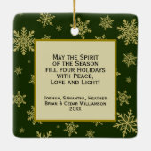 Vreugde! Gouden Sneeuwvlokken Hunter Groen Vakanti Keramisch Ornament (Achterkant)