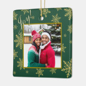 Vreugde! Gouden Sneeuwvlokken Hunter Groen Vakanti Keramisch Ornament (Links)