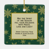 Vreugde! Gouden Sneeuwvlokken Hunter Groen Vakanti Keramisch Ornament (Achterkant)