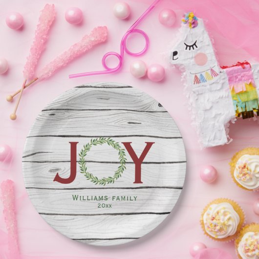 Vreugde groen krans familie kerst papieren bordje (Feest)