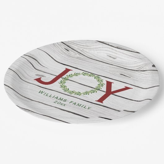 Vreugde groen krans familie kerst papieren bordje (Gekanteld)