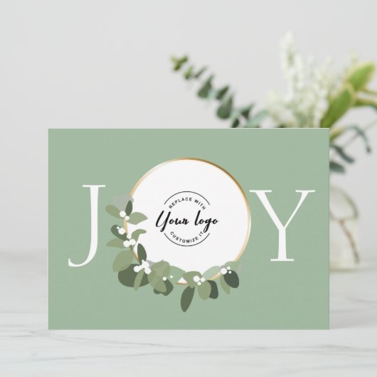 Vreugde Groen Wit Gouden Krans Moderne Aangepaste  Feestdagenkaart (Staand voorkant)