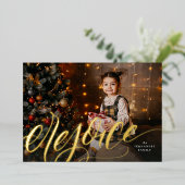 Vreugde handgeschreven script religieuze kerst folie feestdagenkaart (Staand Voorkant)