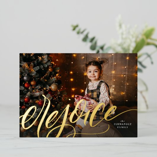 Vreugde handgeschreven script religieuze kerst folie feestdagenkaart (Staand Voorkant)