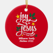 VREUGDE IN JESUS Achternaam Kerstmis Christelijk Keramisch Ornament (Voorkant)