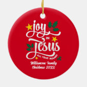 VREUGDE IN JESUS Achternaam Kerstmis Christelijk Keramisch Ornament (Achterkant)