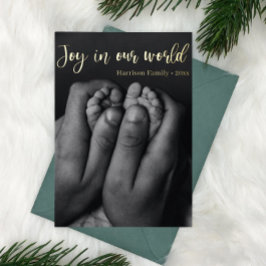 "Vreugde in onze wereld" Kerstmis Newborn Aankondi Folie Feestdagenkaart
