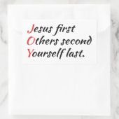 Vreugde - Jezus eerst, anderen tweede, jezelf laat Rechthoekige Sticker (Tas)