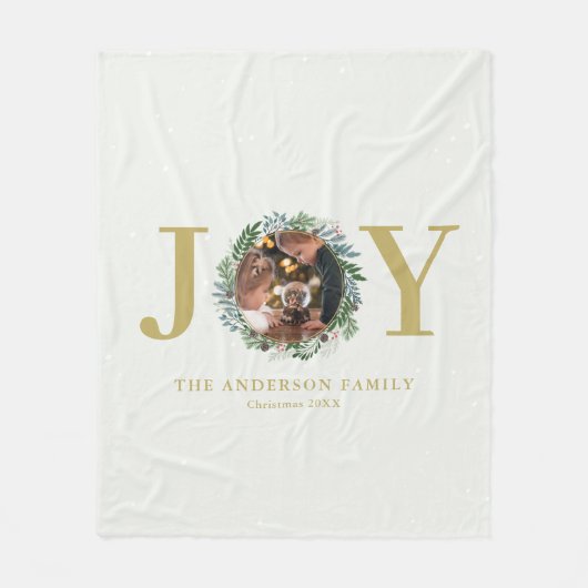 "Vreugde" Kerstkrans aangepaste foto Fleece Deken (Voorkant)