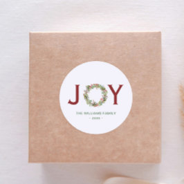 Vreugde Kerstkrans Familienaam Ronde Sticker