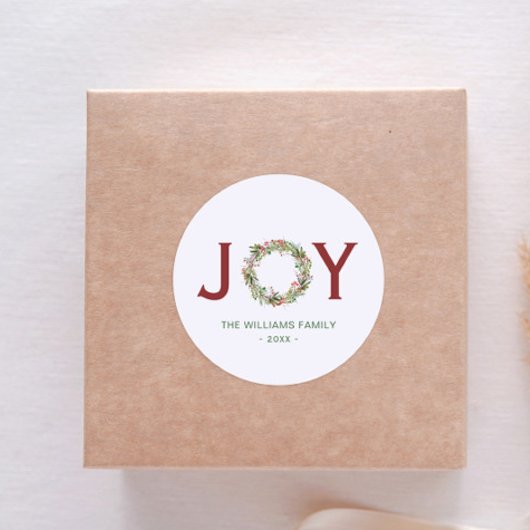 Vreugde Kerstkrans Familienaam Ronde Sticker