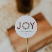 Vreugde Kerstkrans Familienaam Ronde Sticker