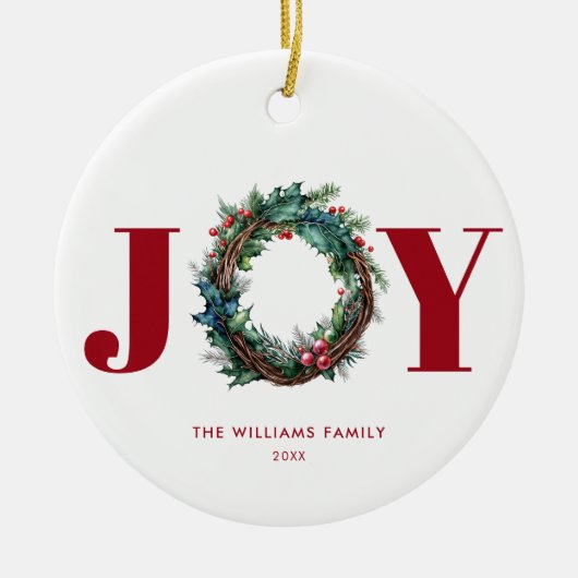 Vreugde Kerstkrans Floral Keramisch Ornament (Voorkant)