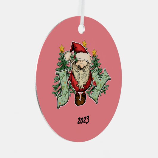 Vreugde Kerstman Kerstmis Metalen Ornament (Voorkant Rechts)