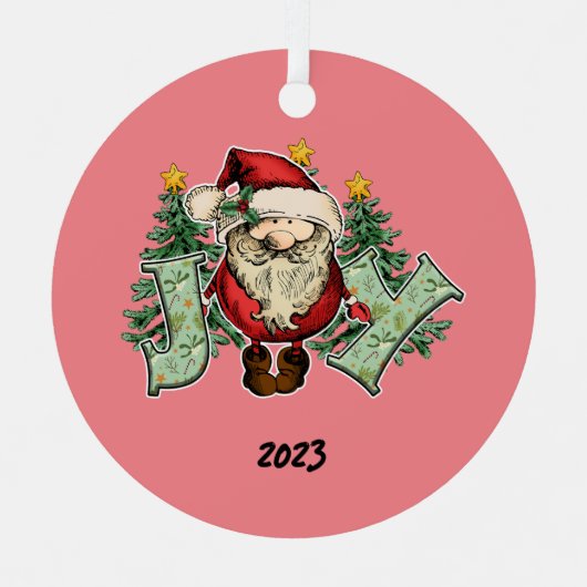 Vreugde Kerstman Kerstmis Metalen Ornament (Voorkant)