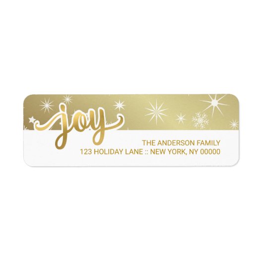 Vreugde Kerstmis Faux Gouden Folie Hand Script Adr Etiket (Voorkant)