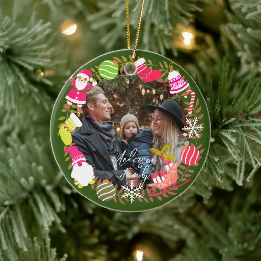 Vreugde Kerstmis Foto Groen Keramisch Ornament (Boom)