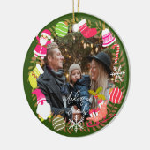 Vreugde Kerstmis Foto Groen Keramisch Ornament (Links)