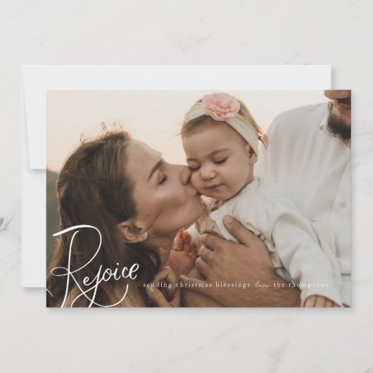 Vreugde Kerstmis Fotokaart Eenvoudige Witte Vakant Feestdagenkaart (Voorkant)