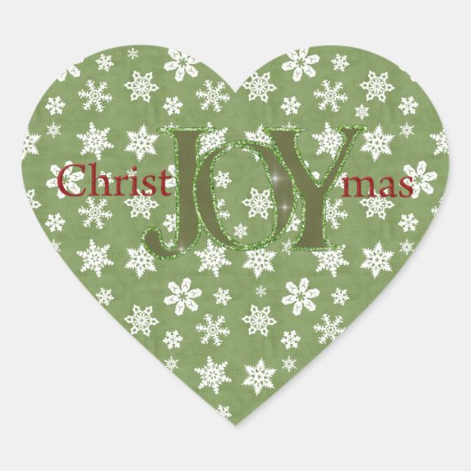 Vreugde Kerstmis Groene en Witte Sneeuwvlokken Hart Sticker (Voorkant)