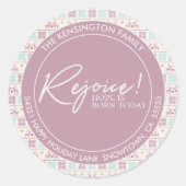 Vreugde Kerstmis Pastel Typografie Adres Ronde Sticker (Voorkant)