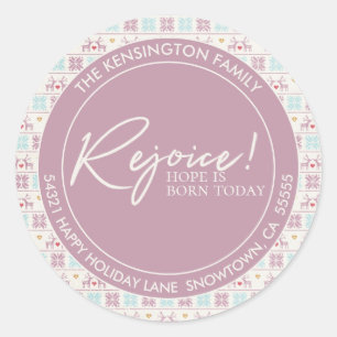 Vreugde Kerstmis Pastel Typografie Adres Ronde Sticker