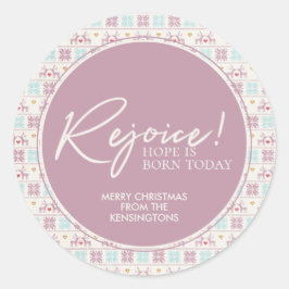 Vreugde Kerstmis Pastel Typografie Sneeuwvlok Ronde Sticker