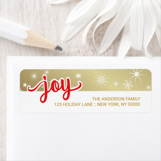 Vreugde Kerstmis Rode Gouden Hand Script Retouradr Etiket (Insitu)