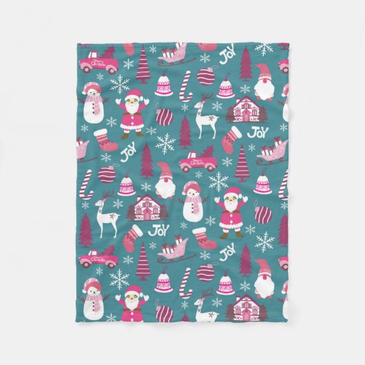 Vreugde Kerstmis Turquoise Fleece Deken (Voorkant)
