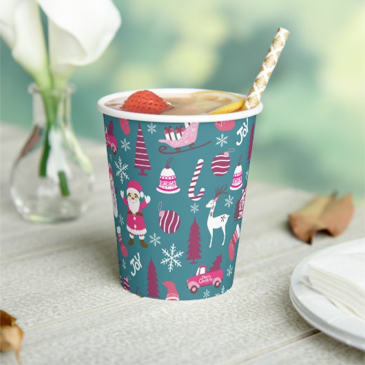 Vreugde Kerstmis Turquoise Papieren Bekers (Insitu)