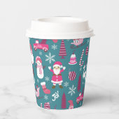Vreugde Kerstmis Turquoise Papieren Bekers (Achterkant)