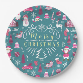 Vreugde Kerstmis Turquoise Papieren Bordje