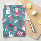 Vreugde Kerstmis Turquoise Theedoek (Quarter Fold)