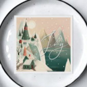 Vreugde. Kerstmis winter bergdorp landschap Servet