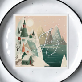 Vreugde. Kerstmis winter bergdorp landschap Servet