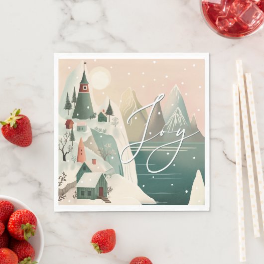 Vreugde. Kerstmis winter bergdorp landschap Servet (Insitu)