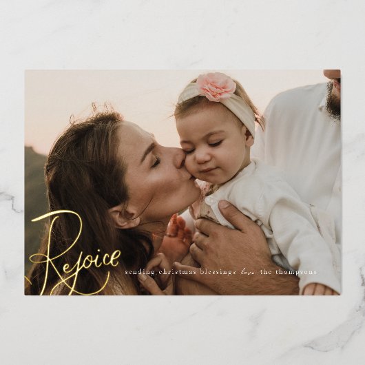 Vreugde Kerstmis Zegeningen Religieuze Fotokaart Folie Feestdagenkaart (Voorkant)