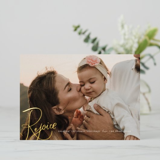 Vreugde Kerstmis Zegeningen Religieuze Fotokaart Folie Feestdagenkaart (Staand Voorkant)