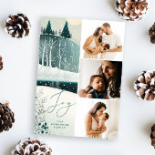 Vreugde. Kerstsneeuw winter bos collage foto Feestdagenkaart