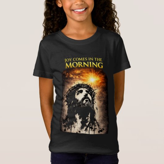 Vreugde komt 's ochtends t-shirt (Voorkant)