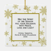 Vreugde! Leuk Goud & wit Sneeuwvlokken Kerstmis Fo Keramisch Ornament (Achterkant)