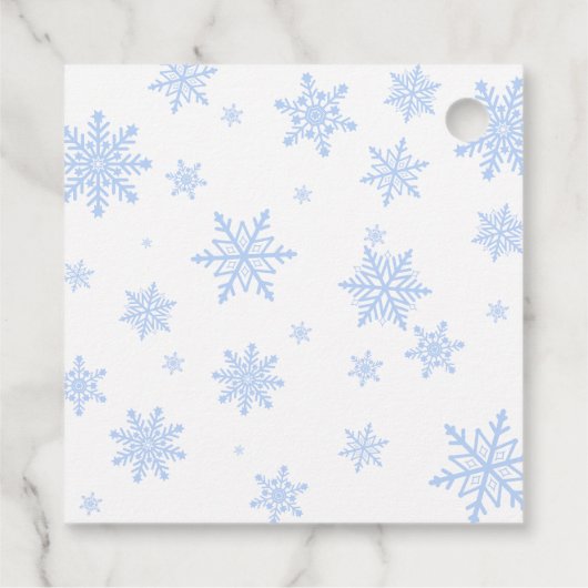 Vreugde! Leuke Blauwe Sneeuwvlokken Kerst Foto Lij Bedankjes Labels (Achterkant)