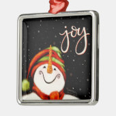 Vreugde Leuke Lachende Sneeuwman Inspirativiteit K Metalen Ornament (Links)