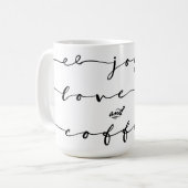 Vreugde, Liefde & Koffie | Elegante handschriftvak Koffiemok (Voorkant links)