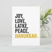 Vreugde Liefde Latkes Vrede Hanukkah Grappig Joods Kaart (Staand voorkant)