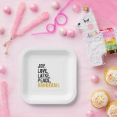 Vreugde Liefde Latkes Vrede Hanukkah Grappig Joods Papieren Bordje (Feest)