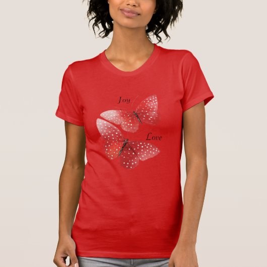 Vreugde Liefde Rode Vlinders T-shirt (Voorkant)