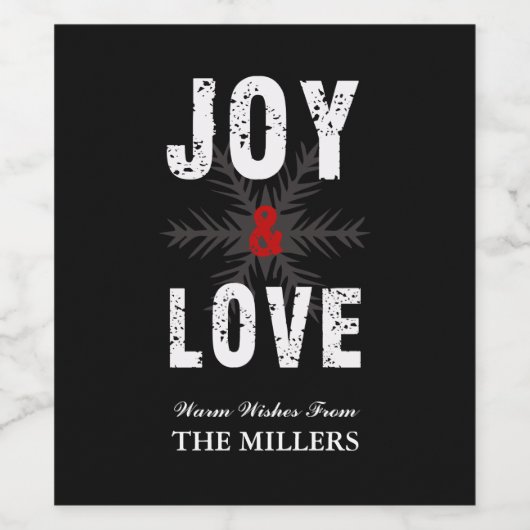 Vreugde & Liefde Script Kerstmis | Vakantie Wijn Etiket (Enkel label)